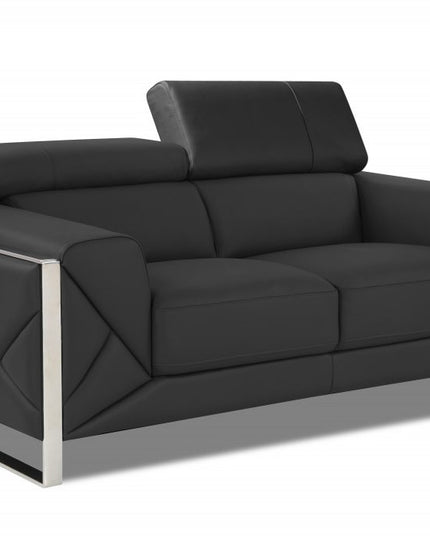 75" Gray And Silver Italian Leather Loveseat