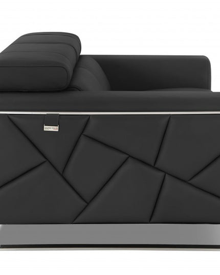 75" Gray And Silver Italian Leather Loveseat