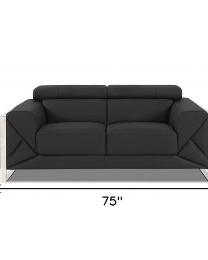 75" Gray And Silver Italian Leather Loveseat