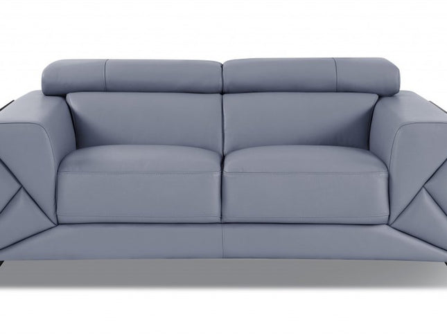 75" Light Blue And Black Italian Leather Loveseat
