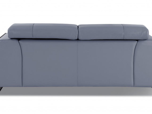 75" Light Blue And Black Italian Leather Loveseat
