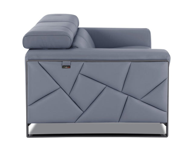 75" Light Blue And Black Italian Leather Loveseat