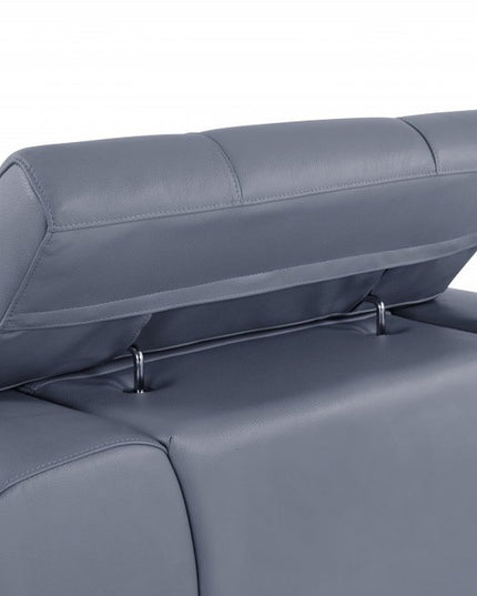 75" Light Blue And Black Italian Leather Loveseat