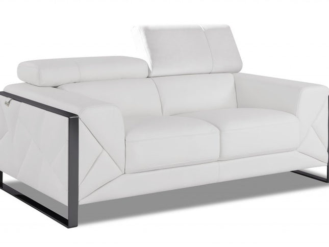 75" White And Black Italian Leather Loveseat