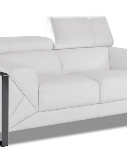 75" White And Black Italian Leather Loveseat