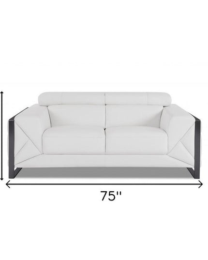 75" White And Black Italian Leather Loveseat