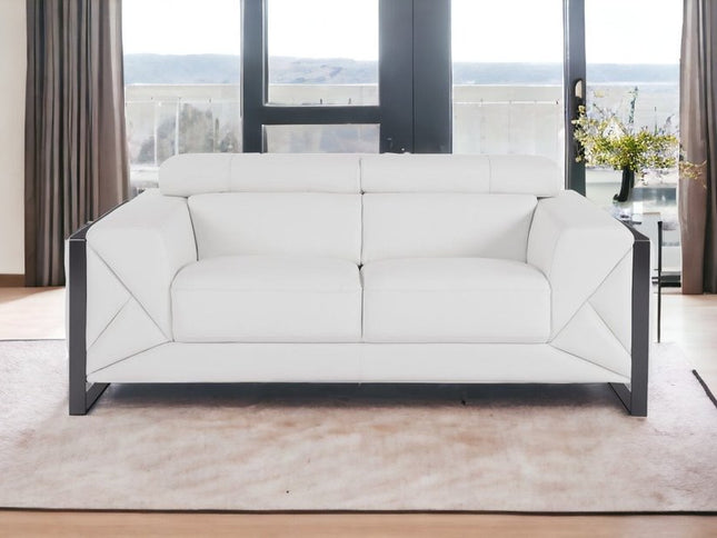 75" White And Black Italian Leather Loveseat