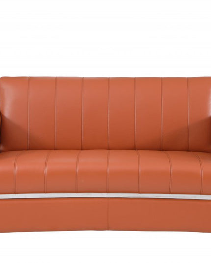 75" Camel And Silver Italian Leather Loveseat