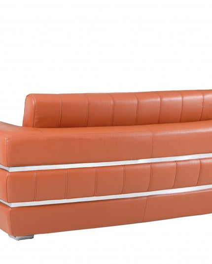 75" Camel And Silver Italian Leather Loveseat