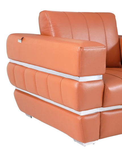 75" Camel And Silver Italian Leather Loveseat