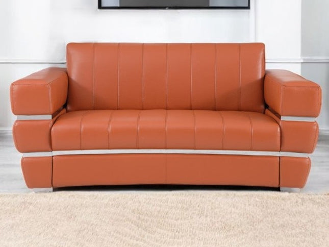 75" Camel And Silver Italian Leather Loveseat