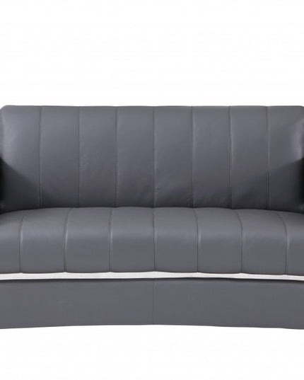 75" Gray And Silver Italian Leather Loveseat