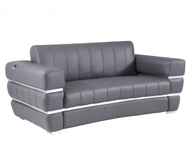75" Gray And Silver Italian Leather Loveseat