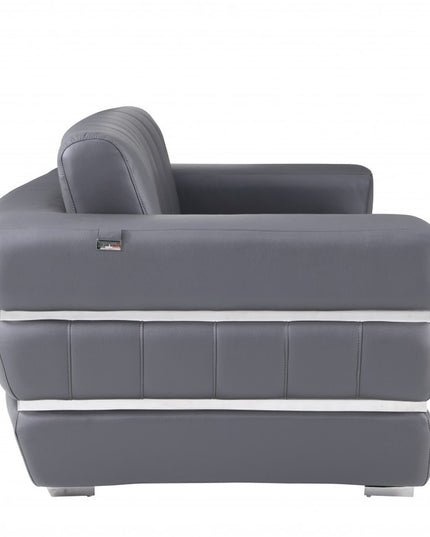 75" Gray And Silver Italian Leather Loveseat