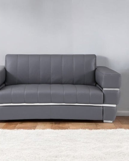 75" Gray And Silver Italian Leather Loveseat