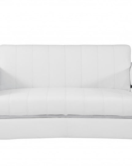 75" White And Silver Italian Leather Loveseat
