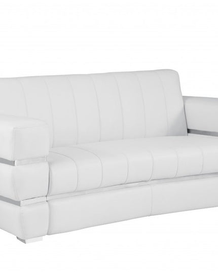 75" White And Silver Italian Leather Loveseat