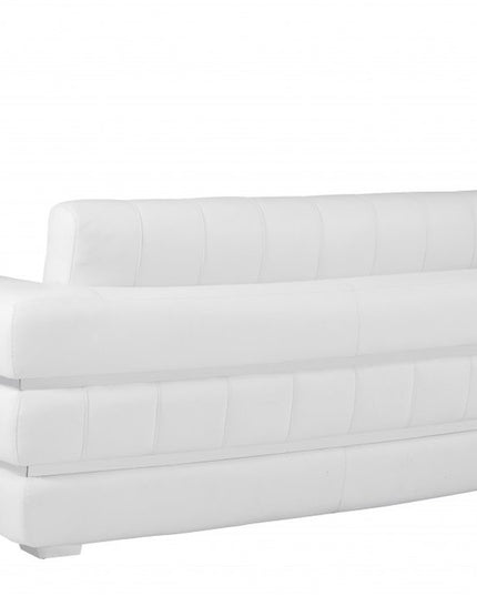 75" White And Silver Italian Leather Loveseat