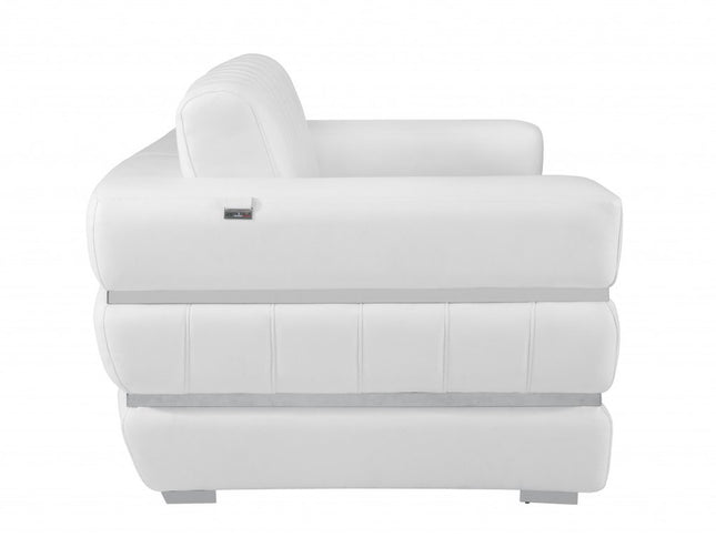 75" White And Silver Italian Leather Loveseat