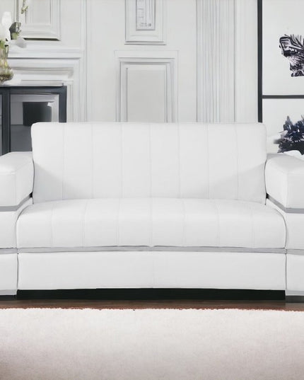 75" White And Silver Italian Leather Loveseat