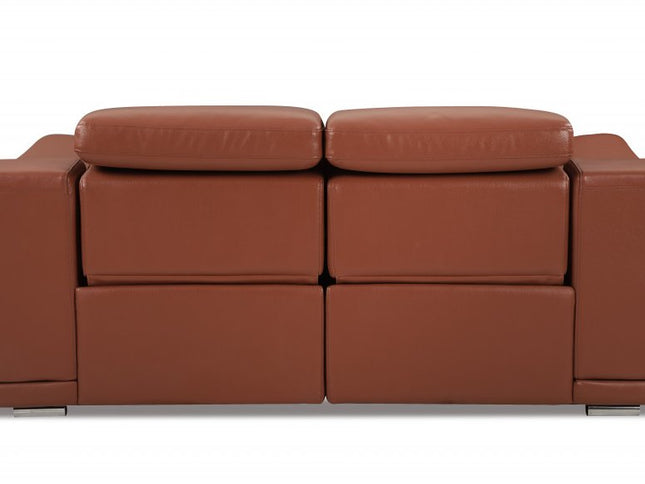 72" Camel And Silver Italian Leather Power Reclining Loveseat