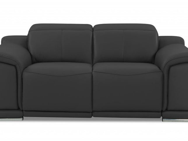 72" Gray And Silver Italian Leather Power Reclining Loveseat