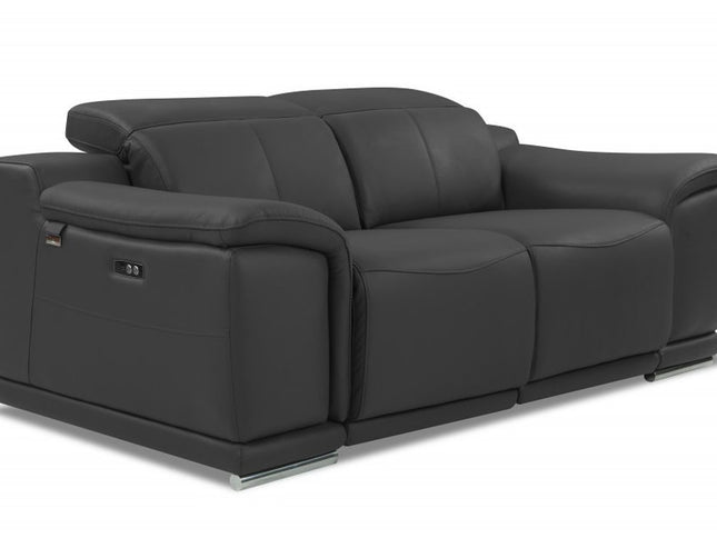 72" Gray And Silver Italian Leather Power Reclining Loveseat