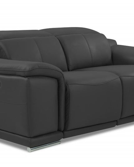 72" Gray And Silver Italian Leather Power Reclining Loveseat