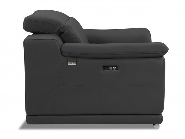 72" Gray And Silver Italian Leather Power Reclining Loveseat