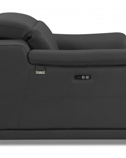 72" Gray And Silver Italian Leather Power Reclining Loveseat
