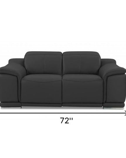 72" Gray And Silver Italian Leather Power Reclining Loveseat