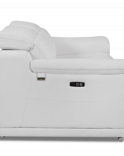 72" White And Silver Italian Leather Power Reclining Loveseat