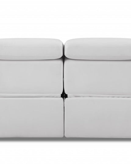 72" White And Silver Italian Leather Power Reclining Loveseat