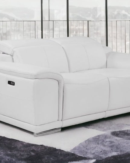 72" White And Silver Italian Leather Power Reclining Loveseat