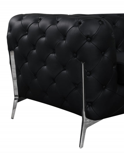69" Black And Silver Italian Leather Loveseat