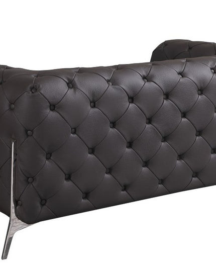 69" Brown And Silver Italian Leather Loveseat