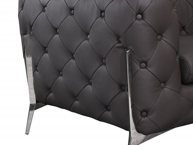 69" Brown And Silver Italian Leather Loveseat