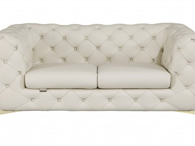 69" Beige And Gold Italian Leather Loveseat