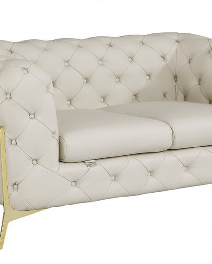 69" Beige And Gold Italian Leather Loveseat