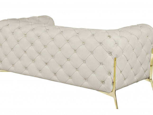 69" Beige And Gold Italian Leather Loveseat