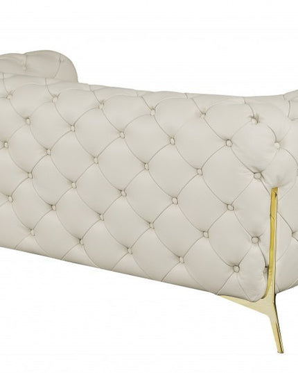 69" Beige And Gold Italian Leather Loveseat