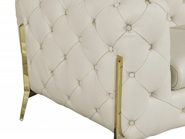 69" Beige And Gold Italian Leather Loveseat
