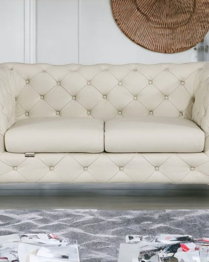 69" Beige And Gold Italian Leather Loveseat