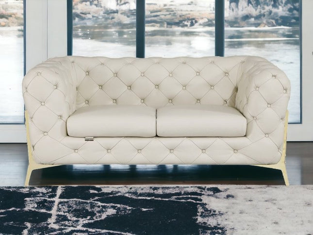 69" Beige And Gold Italian Leather Loveseat