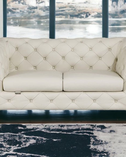 69" Beige And Gold Italian Leather Loveseat