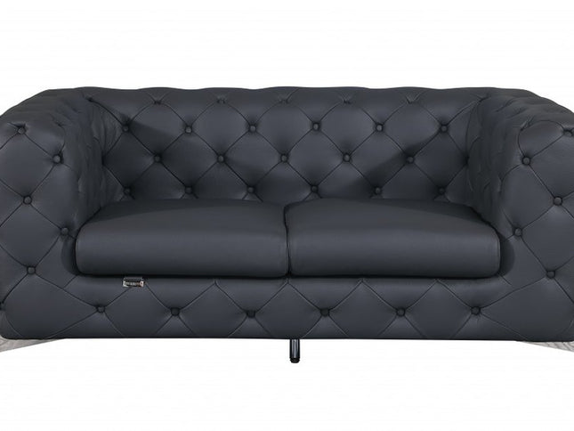 69" Gray And Silver Italian Leather Loveseat