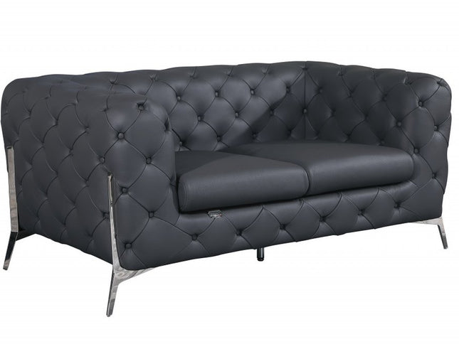 69" Gray And Silver Italian Leather Loveseat