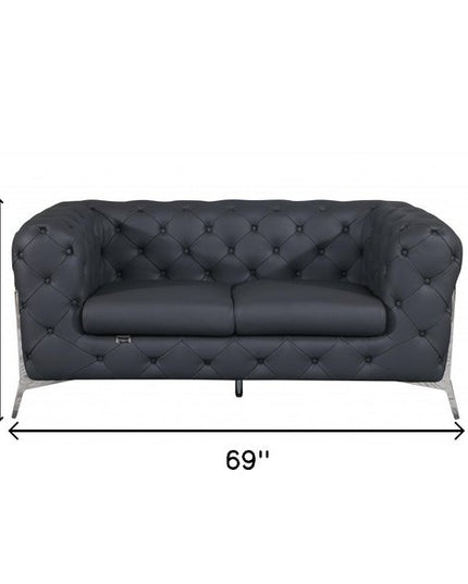 69" Gray And Silver Italian Leather Loveseat