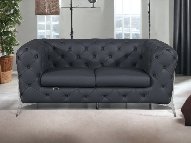 69" Gray And Silver Italian Leather Loveseat