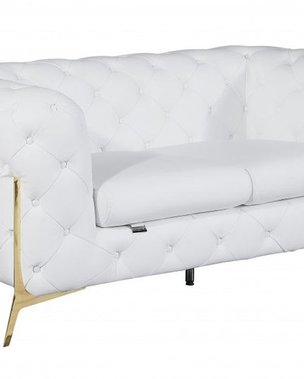 69" White And Gold Italian Leather Loveseat